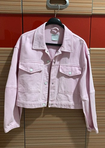 Bershka Pembe Düğmeli Kadın Kot Ceket