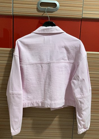 l Beden Bershka Pembe Düğmeli Kadın Kot Ceket