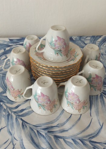 Porland Pastel Çiçek Desenli 9 kişilik Porselen Fincan Takımı