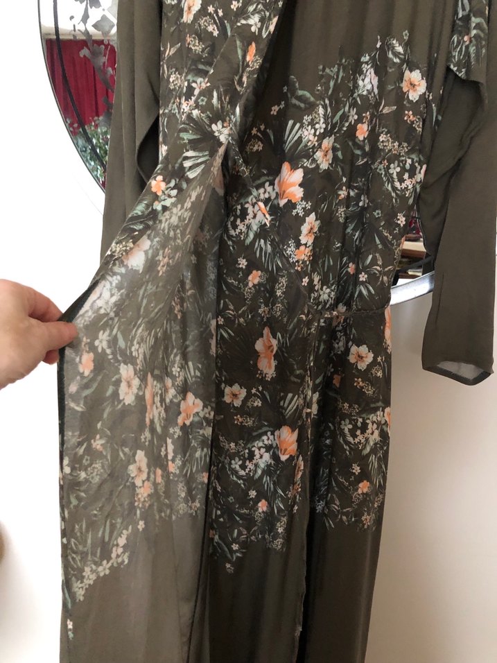 Çiçek Desenli Kruvaze Avelop Uzun Elbise - Görsel 2