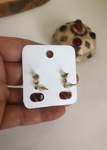 Fashion Angel 2 li Altın Renkli Mini Çiçekli kalpli Küpe