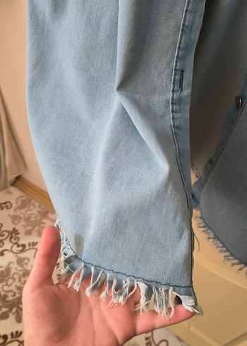 42 Beden Gri Nakışlı Kolsuz Denim Ceket