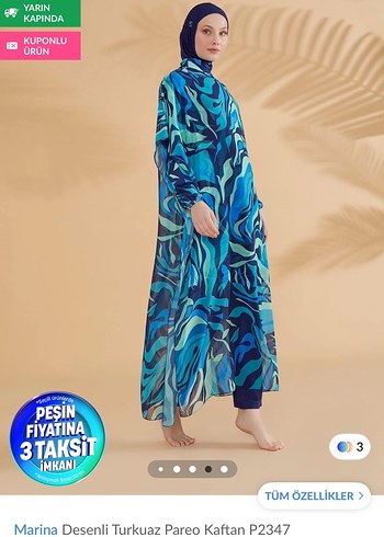 Diğer Turkuaz Marina Desenli Uzun Kaftan