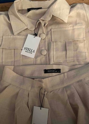 Bej Keten Mini Kadın Takım sıfır ürün hiç giylmedi - Görsel 2