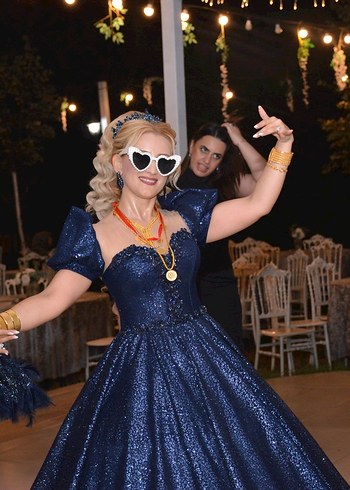 Mavi Parlak Straplez Uzun Abiye - Görsel 2