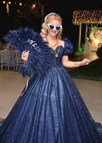 Mavi Parlak Straplez Uzun Abiye - Görsel 3