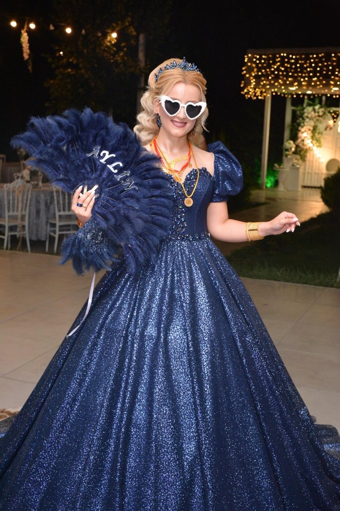 Mavi Parlak Straplez Uzun Abiye - Görsel 3