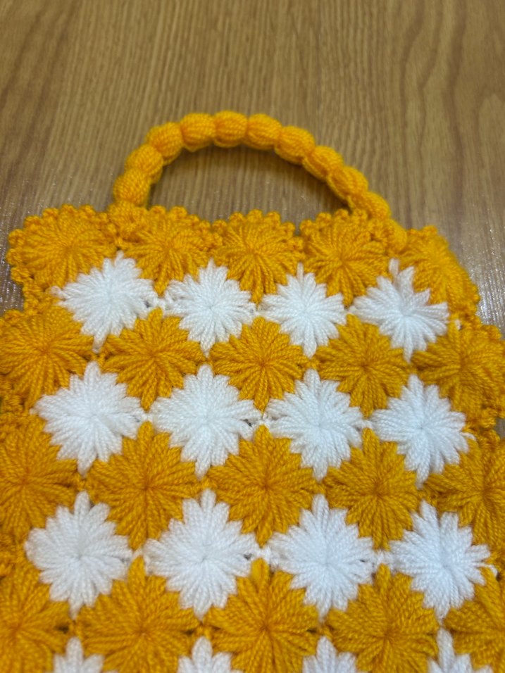 Sarı Beyaz Örgü Banyo Lifi - Görsel 4