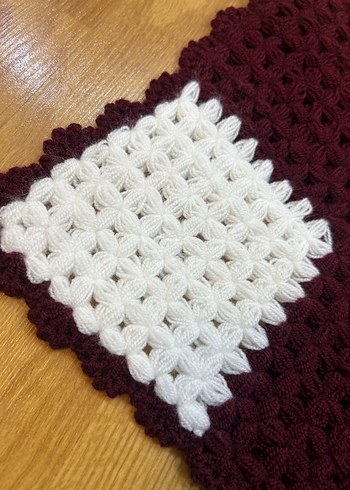 Bordo ve Beyaz Örgü Banyo Lifi - Görsel 3