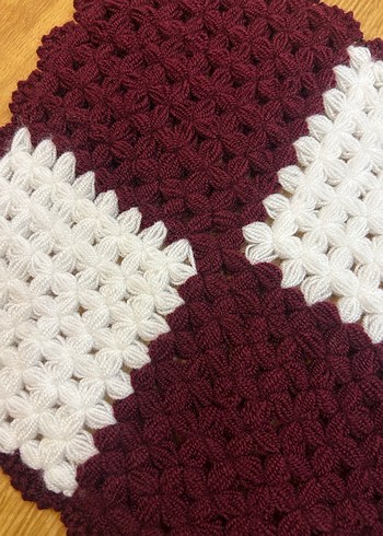 Bordo ve Beyaz Örgü Banyo Lifi - Görsel 2