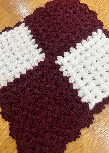 Bordo ve Beyaz Örgü Banyo Lifi - Görsel 4