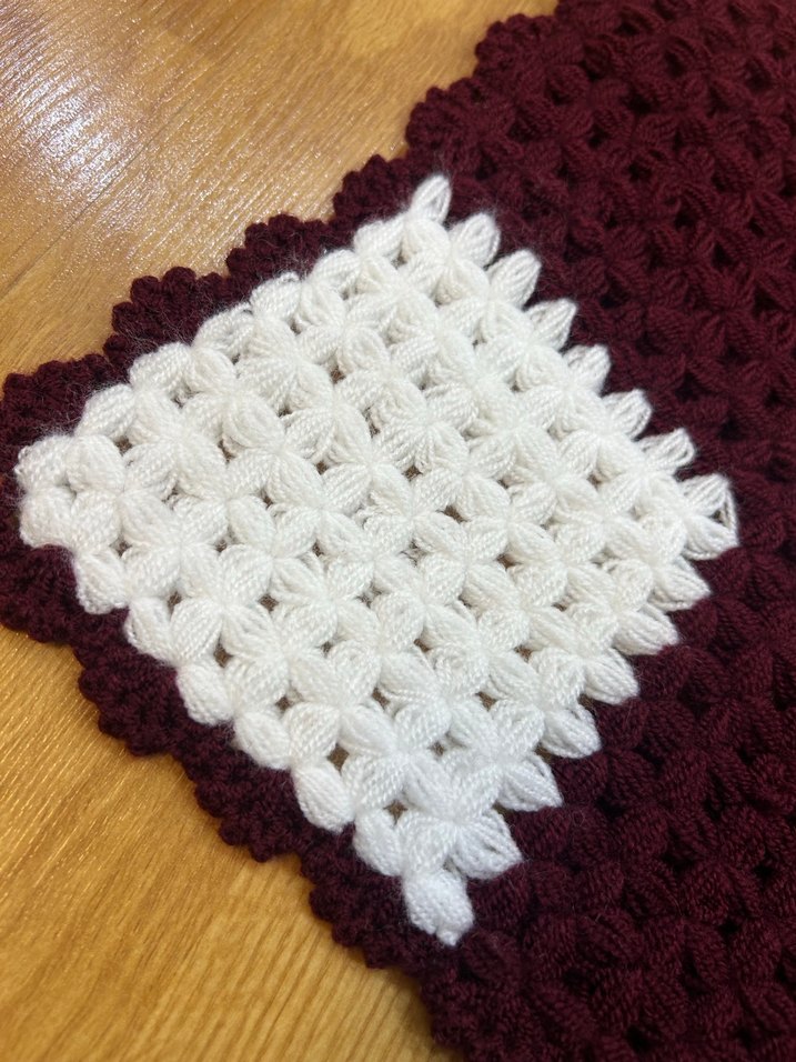 Bordo ve Beyaz Örgü Banyo Lifi - Görsel 3