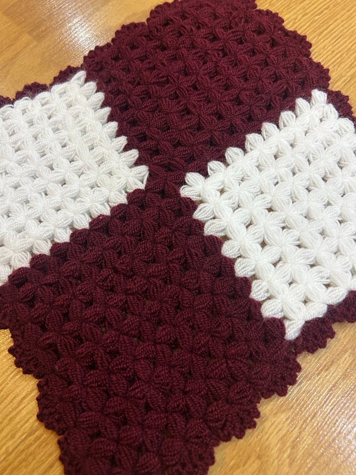 Bordo ve Beyaz Örgü Banyo Lifi - Görsel 4