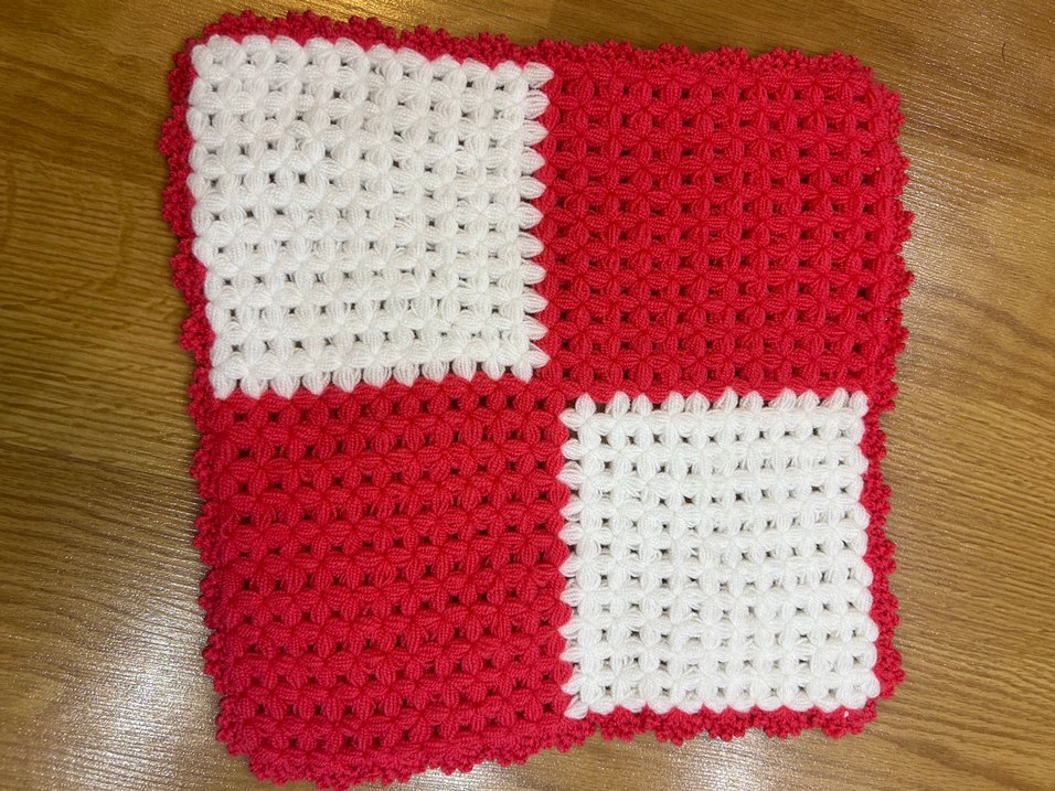 Renkli Kırmızı Beyaz Örgü Banyo Lifi - Görsel 2