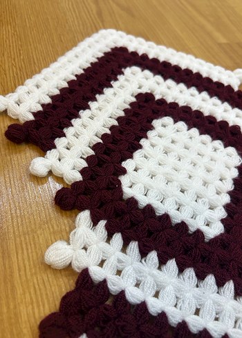 Bordo ve Beyaz Örgü Banyo Lifi - Görsel 3