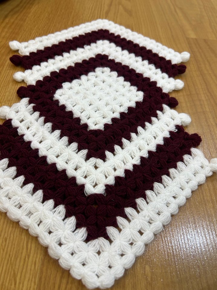 Bordo ve Beyaz Örgü Banyo Lifi - Görsel 4