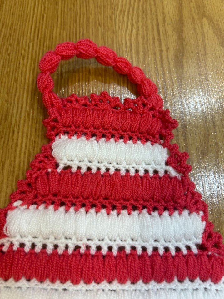 Kırmızı Beyaz Örgü Banyo Lifi - Görsel 3