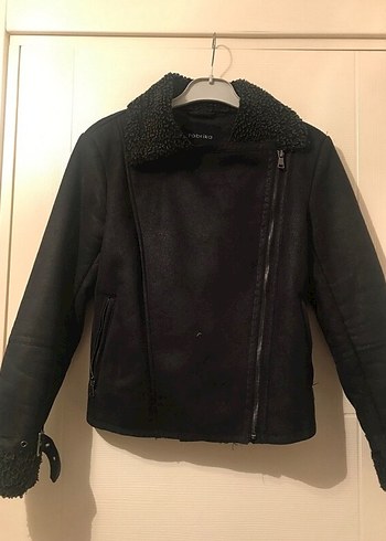 Kürk Detaylı Siyah Süet Biker Ceket
