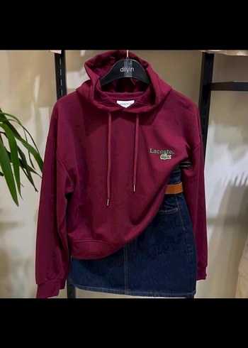 Lacoste Bordo Kapusonlu Lacoste Sweatshirt