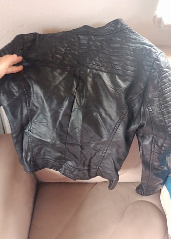 Kadın Siyah Deri Biker Ceket - Görsel 3