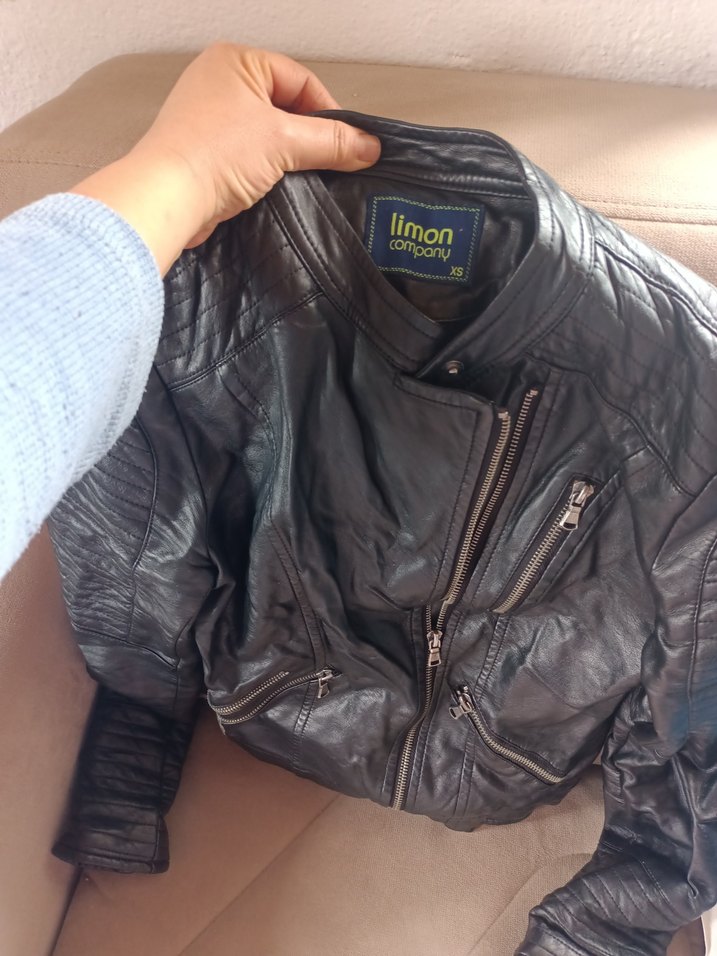 Kadın Siyah Deri Biker Ceket - Görsel 2