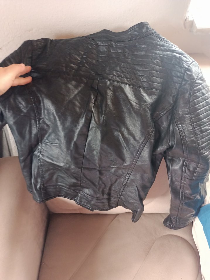 Kadın Siyah Deri Biker Ceket - Görsel 3