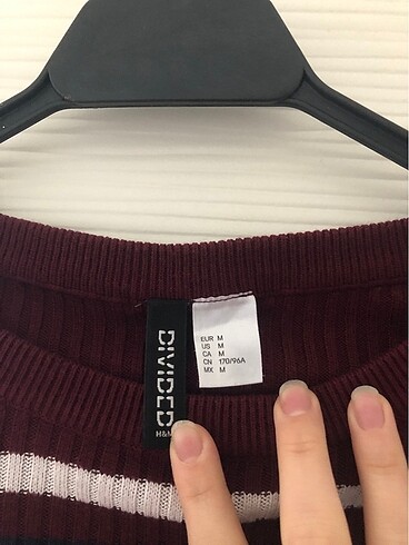 H&M H&M Çizgili Bordo Kazak 38/M Beden