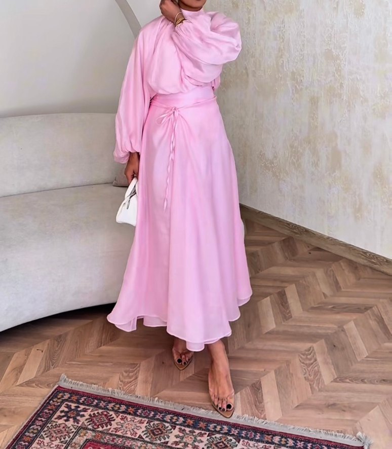 Pembe Uzun Hamile Eteği Drapeli - Görsel 3