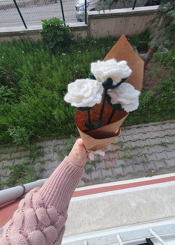 Bohem Tarzı El Yapımı Beyaz Çiçek Buketi