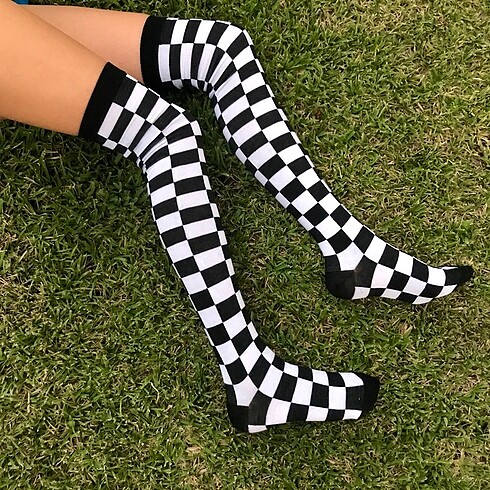 Checkerboard Diz Üstü Çorap