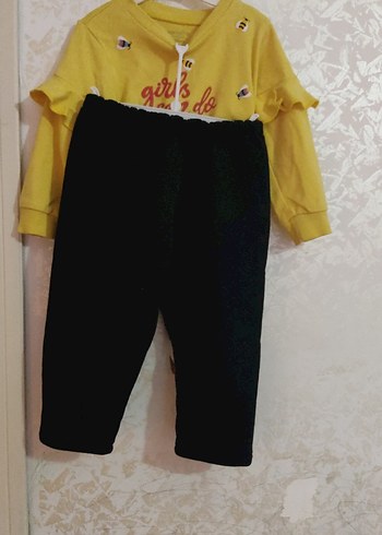 Sarı Baskılı Uzun Kollu Kız Bebek Takımı - Görsel 3