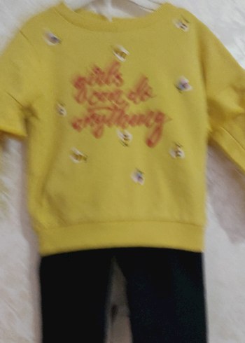 Sarı Baskılı Uzun Kollu Kız Bebek Takımı - Görsel 2