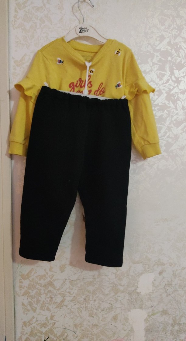Sarı Baskılı Uzun Kollu Kız Bebek Takımı - Görsel 3
