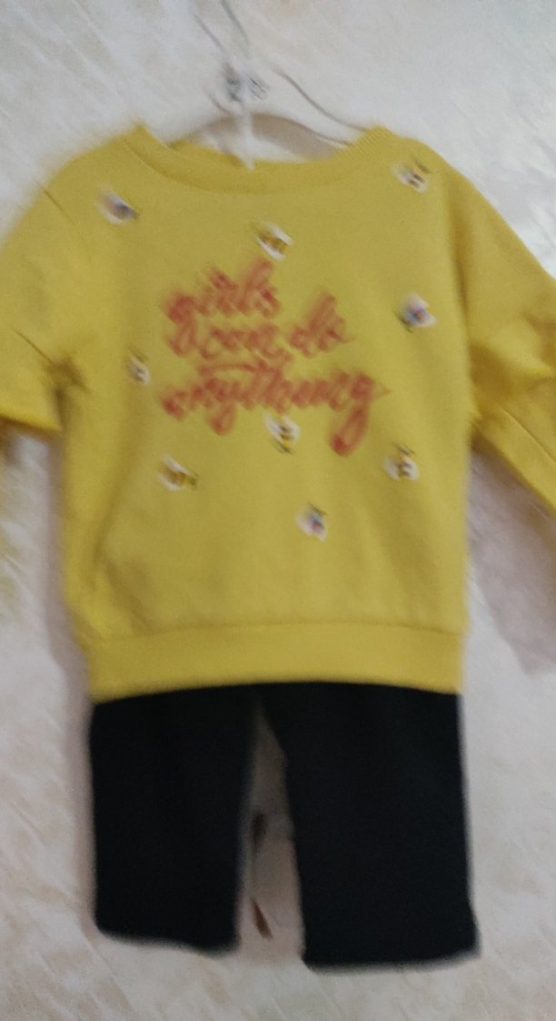 Sarı Baskılı Uzun Kollu Kız Bebek Takımı - Görsel 2