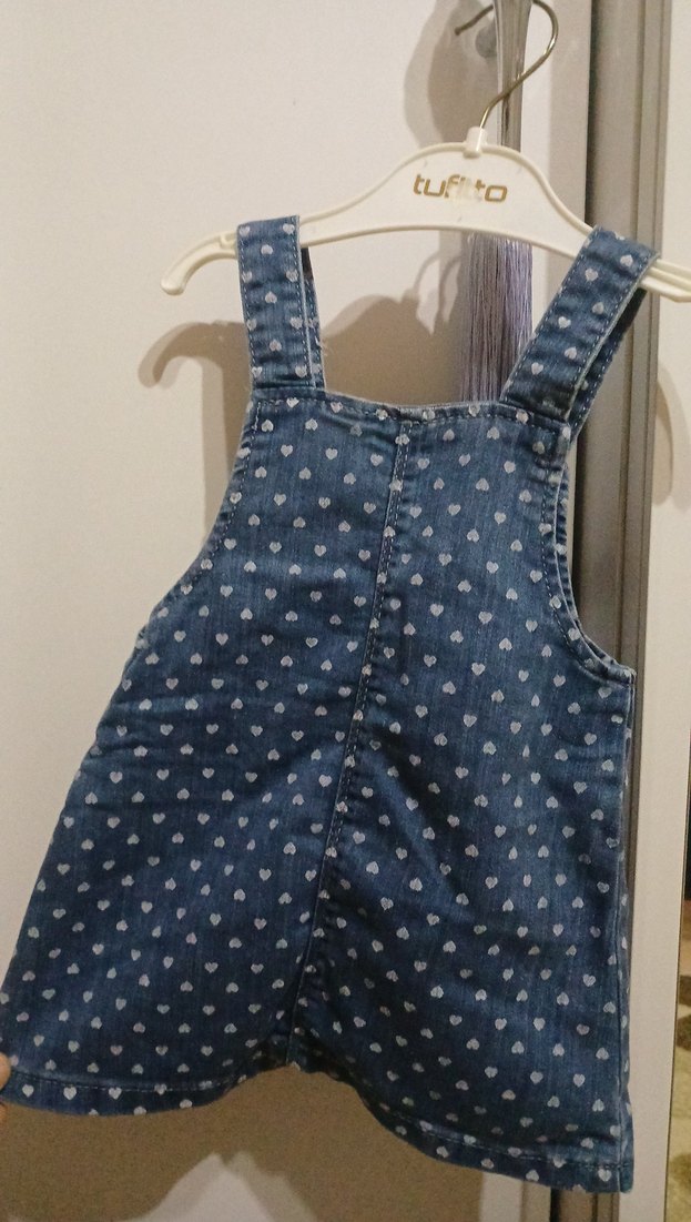 Kız Çocuk Kalp Desenli Denim Elbise - Görsel 3