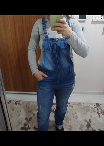 Gri Denim Kadın Uzun Tulum - Görsel 3