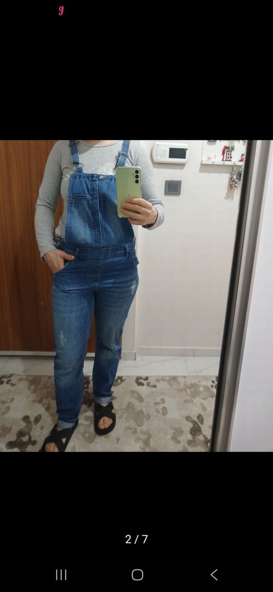 Gri Denim Kadın Uzun Tulum - Görsel 2