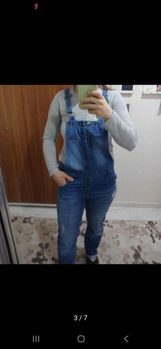 Gri Denim Kadın Uzun Tulum - Görsel 3