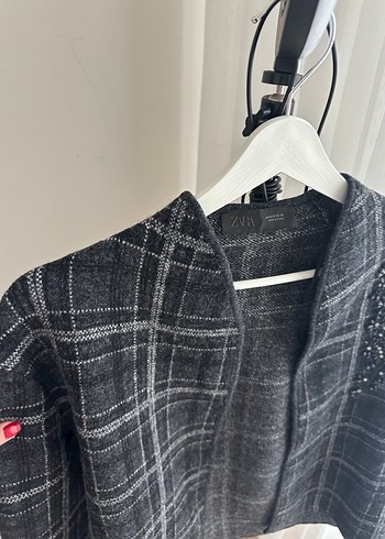 Gri Ekose Düğmeli Kadın Ceket - Görsel 5