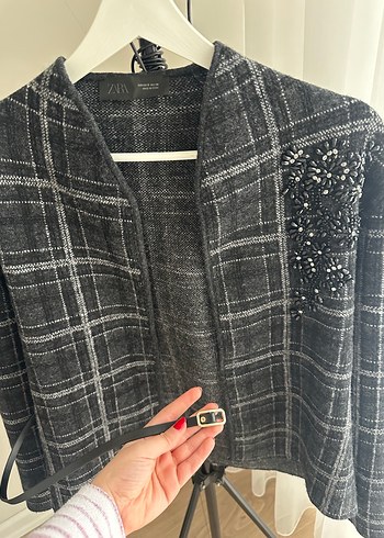 Gri Ekose Düğmeli Kadın Ceket - Görsel 4
