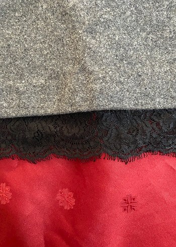 Zara Dantel Detaylı Gri triko Mini Etek - Görsel 4