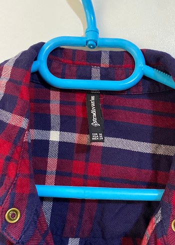 Stradivarius Bordo Ekose Desenli Kadın fit Gömlek - Görsel 2