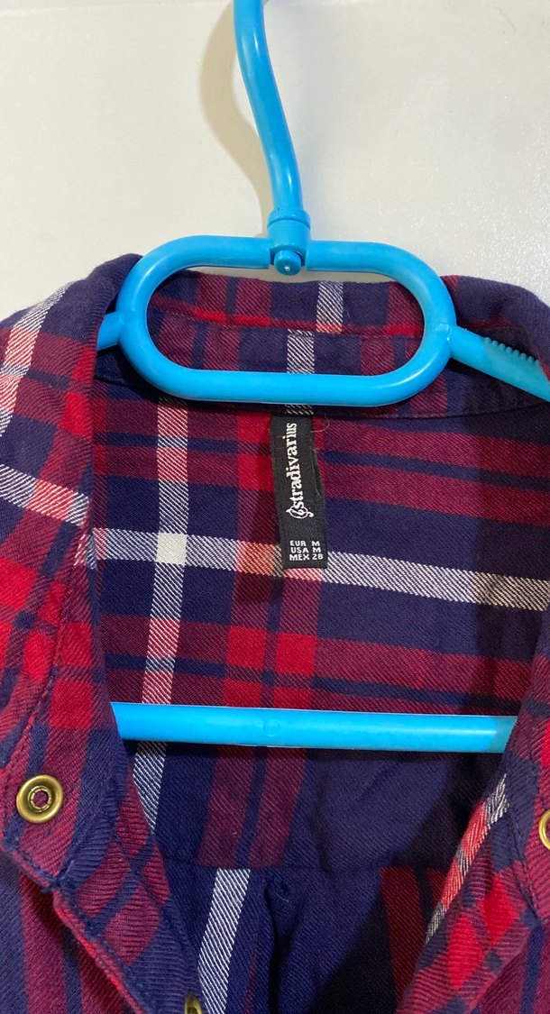 Stradivarius Bordo Ekose Desenli Kadın fit Gömlek - Görsel 2