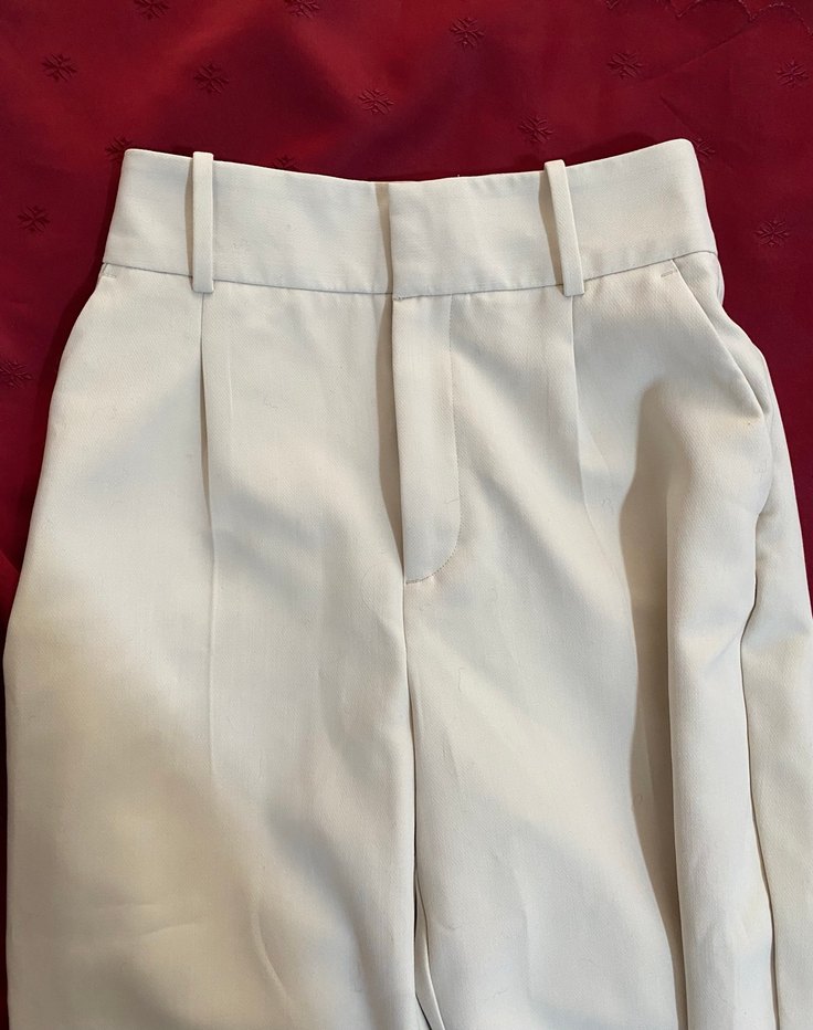 Zara Bej Kadın Pliseli kemerli Kumaş Pantolon - Görsel 3