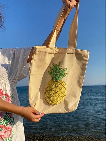 Ananas temalı bez çanta