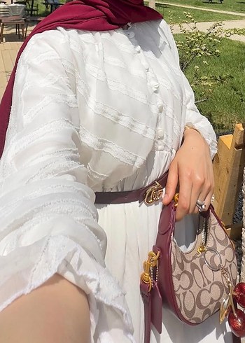 Zara Etnik Desenli Beyaz Uzun Pamuk Elbise