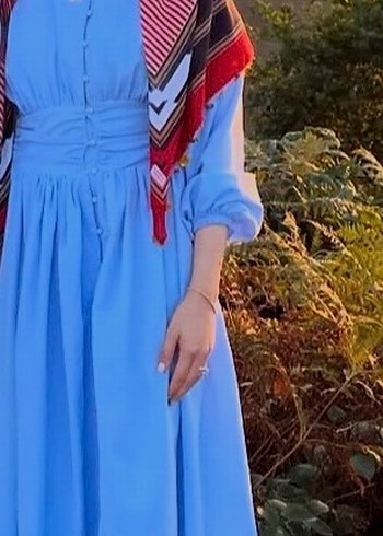 Zara Mavi Drapeli Uzun Bohem Elbise