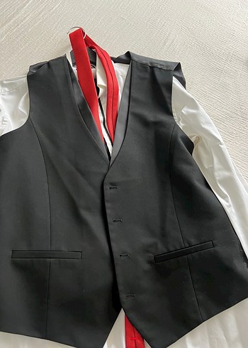 m Beden Kemer Detaylı Siyah Erkek Takım Elbise damatlık