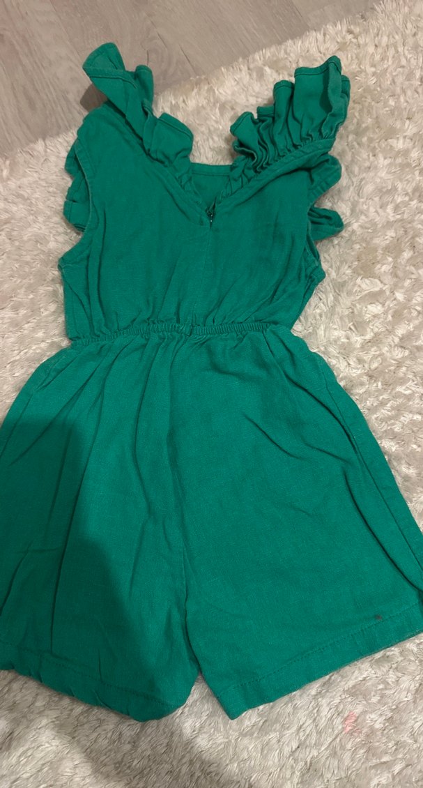 Kız Çocuk Fırfırlı Keten Tulum - Görsel 2