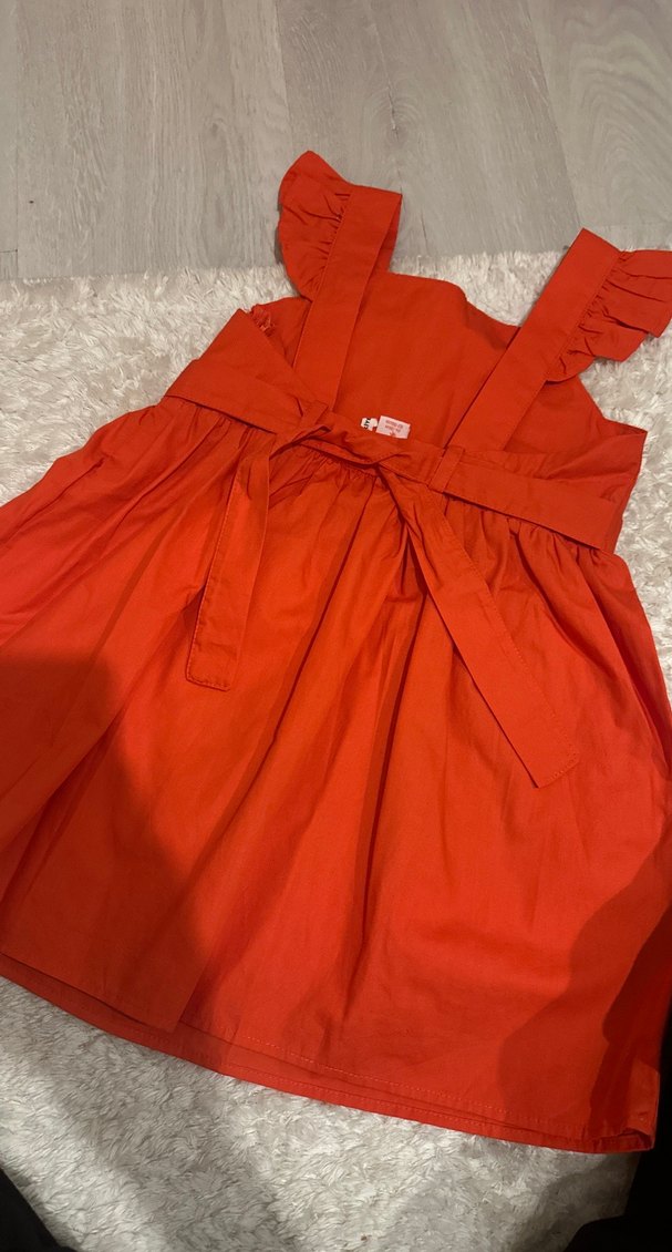Kız Çocuk Kırmızı Fırfırlı Askılı Elbise - Görsel 2